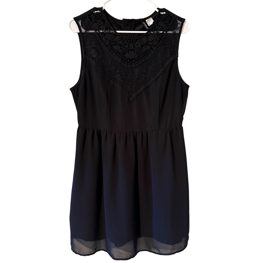 H&M Divided Black Crochet Lace Chiffon Fit & Flare Mini Dress Womens Size 12